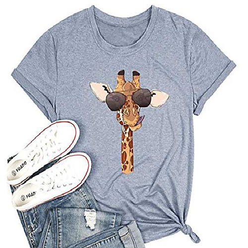

women cute giraffe shirt fun animal graphic tee shirt casual short sleeve beach tshirt blouse (grey, s)