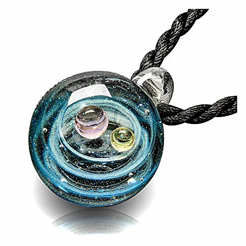 

fashion glass ball pendant necklace chakra healing crystal beads adjustable bracelet universe galaxy 9 planets jewelry set unique special birthday christams gift for womens girls #1