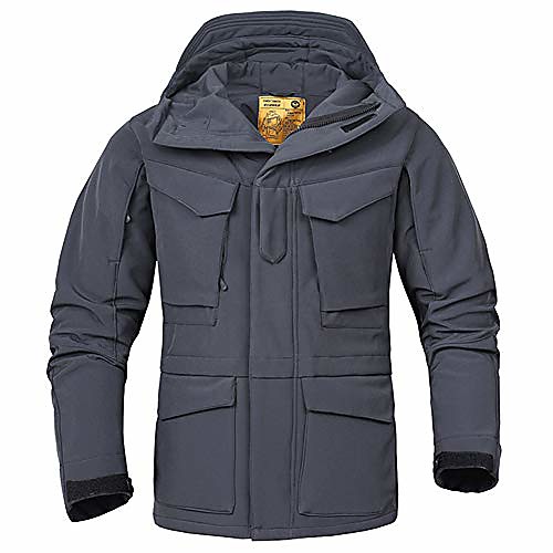 

men's tactical jacket fleece softshell army hooded windbreaker waterproof military outdoor coat grey 2xl