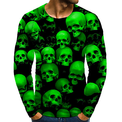 

Men's T shirt 3D Print Graphic 3D Skull Plus Size Print Long Sleeve Daily Tops Green