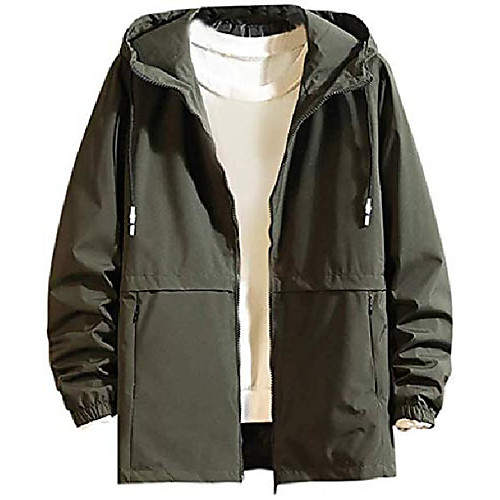 

casual men lightweight windbreaker jacket outdoor hooded loose zipper pockets coat outerwear green