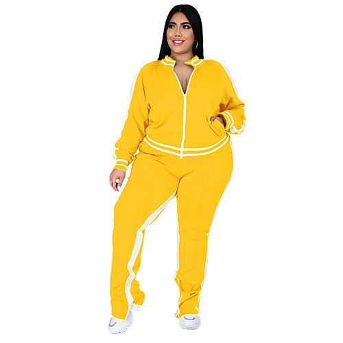 

Women's Plain Daily Wear Two Piece Set T-shirt Pant Patchwork Tops