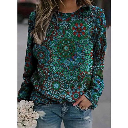 

Women's Pullover Sweatshirt Floral Daily Casual Hoodies Sweatshirts Cotton Loose Purple Red Yellow