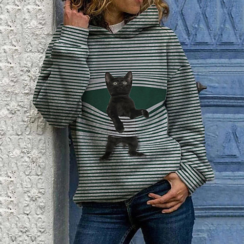 

Women's Pullover Hoodie Sweatshirt Cat Graphic Casual Daily Basic Hoodies Sweatshirts Black Blue Green