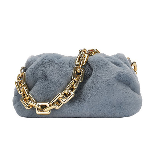 

Women's Bags Faux Fur Top Handle Bag Zipper Chain Daily Outdoor Handbags Baguette Bag Chain Bag White Black Blue Purple
