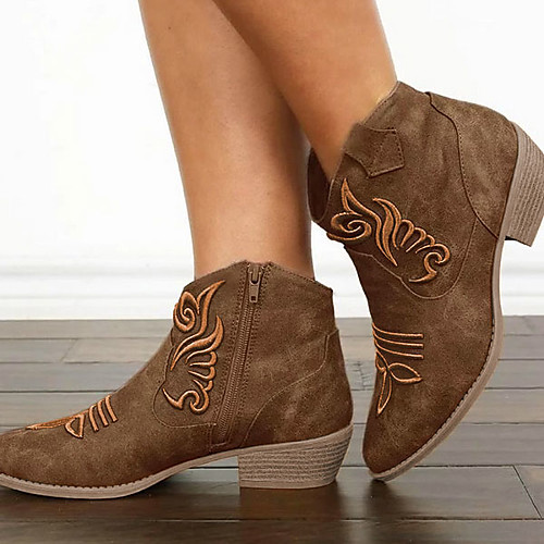 

Women's Boots Block Heel Boots Low Heel Pointed Toe Booties Ankle Boots Vintage British Daily PU Solid Colored Brown Gray / Booties / Ankle Boots / Booties / Ankle Boots