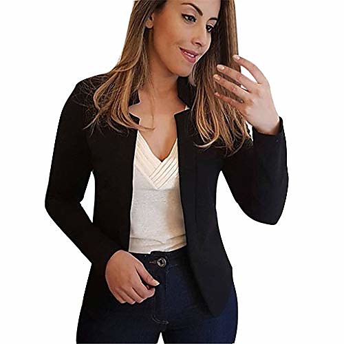 

womens long blazer work office stretchy open lapel jacket blazers s-5xl (black, xxl)