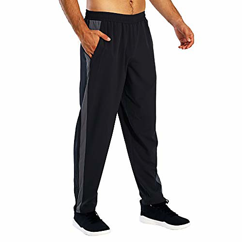 

men's jogger running pants athletic workout gym training sweatpants with zipper pockets open bottom black grey