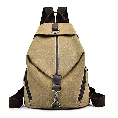 

Unisex Canvas School Bag Commuter Backpack Large Capacity Zipper Solid Color Daily Wine Black Khaki Sky Blue Gray