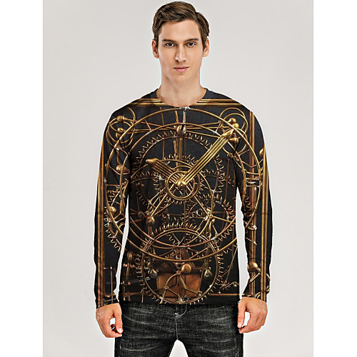 

Men's T shirt 3D Print Graphic 3D Machine Print Long Sleeve Daily Tops Khaki