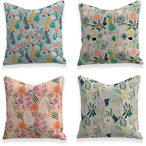 

Cushion Cover 4PCS Linen Soft Decorative Square Throw Pillow Cover Cushion Case Pillowcase for Sofa Bedroom 45 x 45 cm (18 x 18 Inch) Superior Quality Mashine Washable Floral Pattern