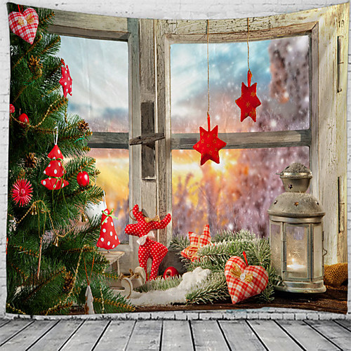 

Christmas Santa Claus Holiday Party Wall Tapestry Art Decor Blanket Curtain Picnic Tablecloth Hanging Home Bedroom Living Room Dorm Decoration Window Gift Snow Tree Polyester