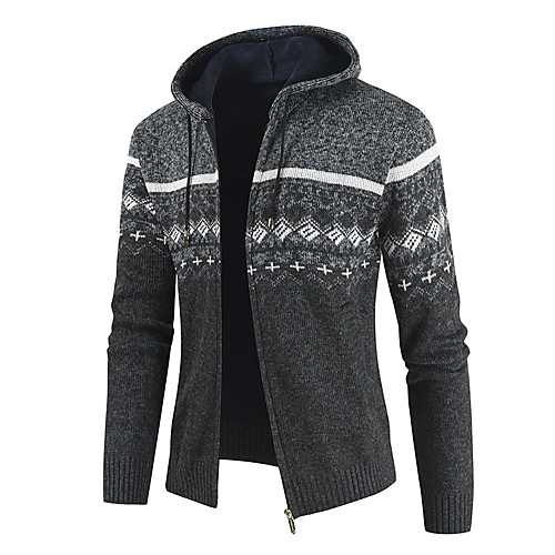 

Men's Zipper Front Knitted Hooded Color Block Cardigan Long Sleeve Sweater Cardigans Hooded Fall Winter Wine Light gray Dark Gray