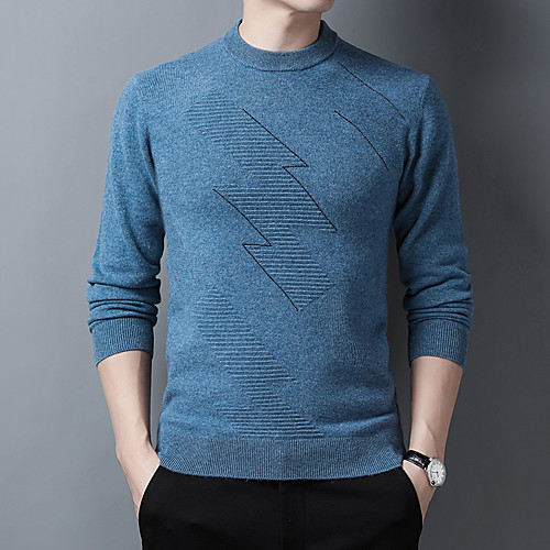 

Men's Knitted Striped Pullover Long Sleeve Sweater Cardigans Crew Neck Fall Winter Blue Wine Green