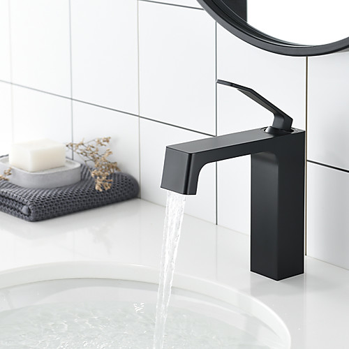 

Bathroom Sink Faucet - Unique Hot Cold Single Lever Deck Mounted Black Wash Basin Faucet Shower Room Centerset Single Handle One Hole Bath Toilet Vessel Sink Mixer Taps