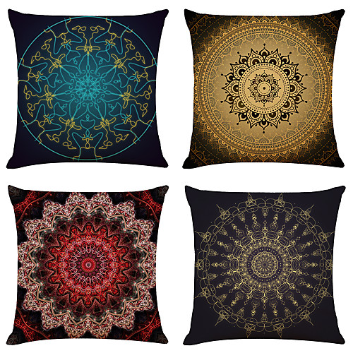 

Cushion Cover 4PCS Linen Soft Mandala Square Throw Pillow Cover Cushion Case Pillowcase for Sofa Bedroom 45 x 45 cm (18 x 20 Inch)Superior Quality Machine Washable