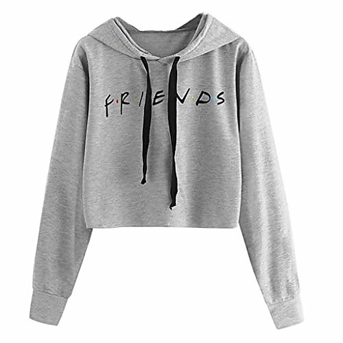

hoxin women girls hoodies friends letter printed casual crop tops pullover hooded sweatshirts soft hoodies