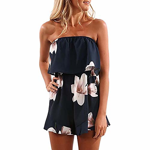 

women mini playsuit overalls shorts jumpsuit summer printed tube top holiday overalls navy