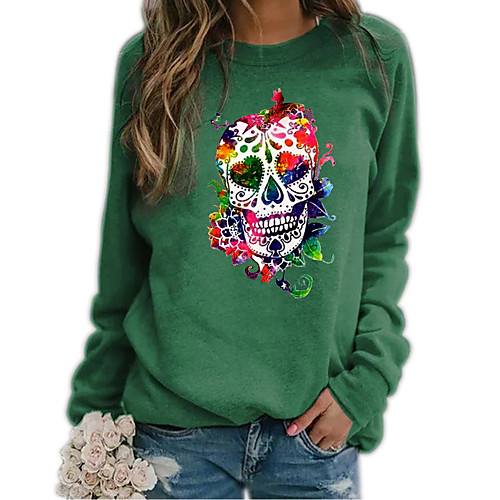 

Women's Pullover Sweatshirt Rainbow Graphic Skull Daily Casual Hoodies Sweatshirts Blue Red Khaki