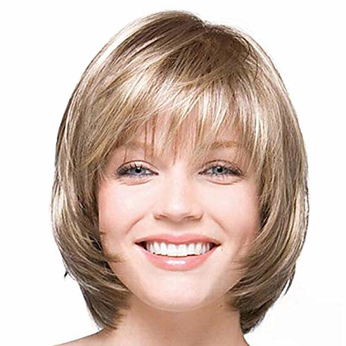 

bob wig blonde wig short straight bobbi boss wigs synthetic high temperature fiber wig with bang for women (rose gold)
