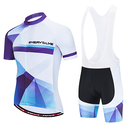 

Men's Short Sleeve Cycling Jersey with Bib Shorts White BlackWhite Patchwork Bike Breathable Quick Dry Moisture Wicking Sports Patchwork Mountain Bike MTB Clothing Apparel / Micro-elastic