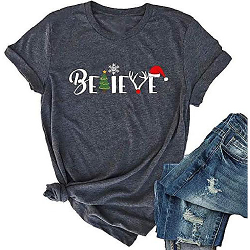 

women merry christmas t-shirt short sleeve letter print christmas graphic tee shirts tops