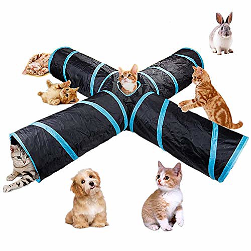 

4 way cat tunnel, large indoor outdoor collapsible pet toy crinkle tunnel tube with storage bag for cat, dog, puppy, kitty, kitten, rabbit #81266