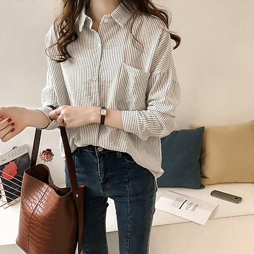 

Women's Blouse Shirt Plain Long Sleeve Shirt Collar Tops Cotton Basic Basic Top White Yellow Blushing Pink