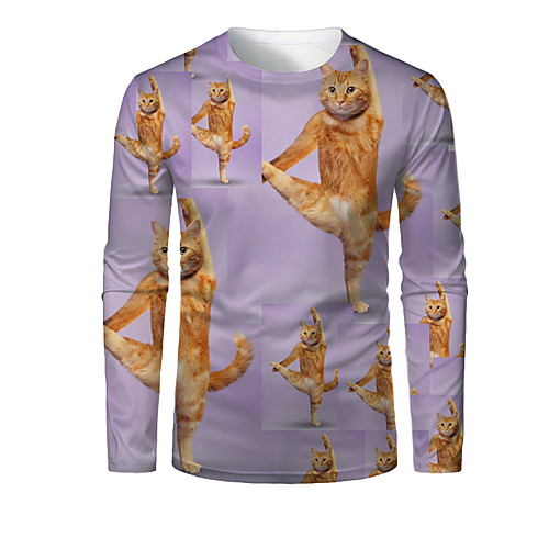 

Men's T shirt 3D Print Graphic 3D Animal Print Long Sleeve Daily Tops Purple