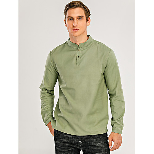 

Men's Shirt non-printing Solid Color Long Sleeve Daily Tops Casual / Daily Creamy-white ArmyGreen White