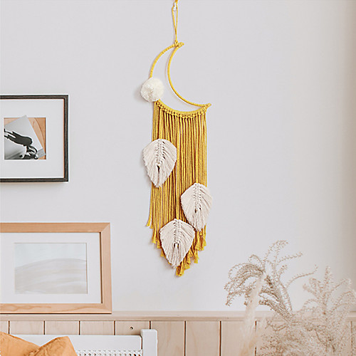 

Hand Woven Macrame Dreamcatcher Bohemian Boho Art Decor Hanging Home Bedroom Living Room Decoration Nordic Handmade Tassel Cotton Moon Yellow