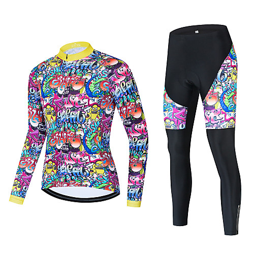 

21Grams Men's Long Sleeve Cycling Jersey with Bib Tights Cycling Jersey with Tights Winter Black Purple BlackWhite Bike Breathable Quick Dry Sports Graphic Mountain Bike MTB Road Bike Cycling
