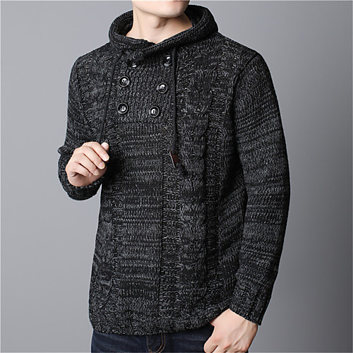 

Men's Knitted Hooded Button Solid Color Pullover Long Sleeve Sweater Cardigans Hooded Fall Winter Blue Red Dark Gray