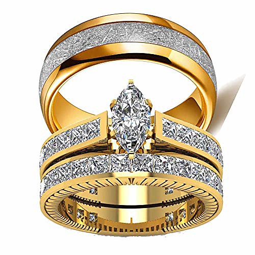 

his hers couples rings women's 10k yellow gold filled white cz wedding engagement ring bridal men's titanium wedding band