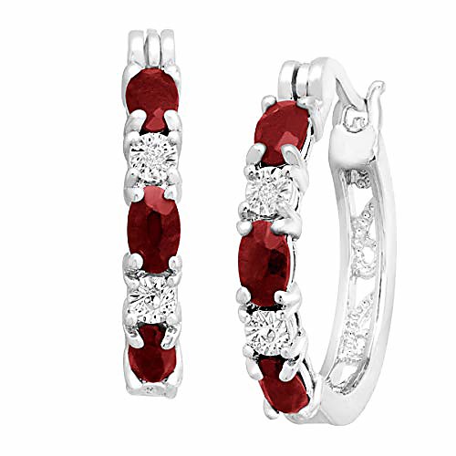 

platinum-plated brass 1 1/2 ct natural garnet hoop earrings with diamonds.875