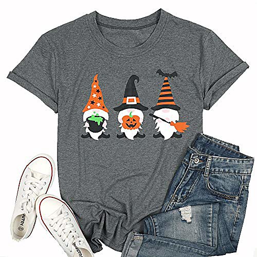 

women halloween shirts funny gnome shirt cute pumpkin graphic tee casual short sleeve tops gray