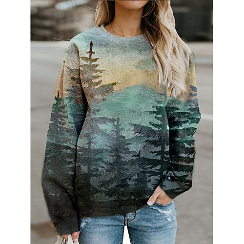 

Women's Pullover Sweatshirt Plants Graphic Scenery Daily Basic Casual Hoodies Sweatshirts Blue