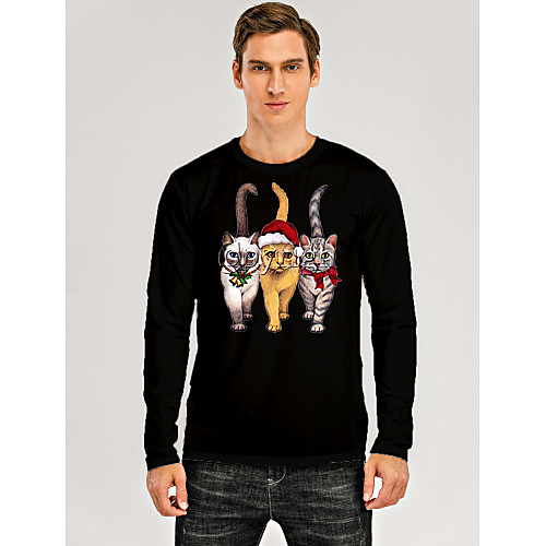 

Men's T shirt 3D Print Graphic 3D Animal Print Long Sleeve Christmas Tops Black