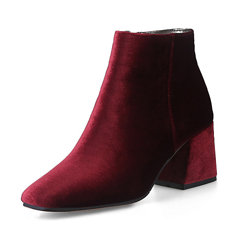 

Women's Boots Block Heel Boots Comfort Shoes Plus Size Block Heel Square Toe Booties Ankle Boots Casual Vintage Daily Office & Career Velvet Solid Colored Winter Wine Almond Black