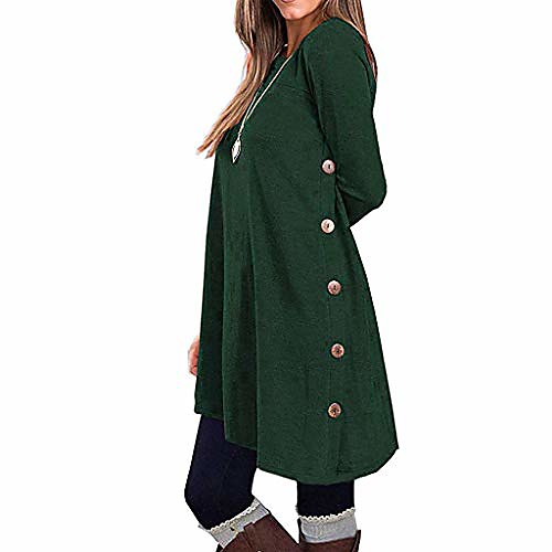 

e-scenery womens long sleeve tunic dress autumn winter casual pullover button side tops green