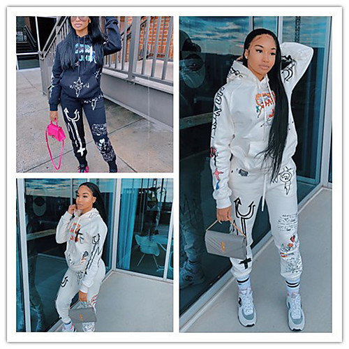 

Women's 2 Piece Tracksuit Sweatsuit Street Athleisure 2pcs Winter Long Sleeve Lightweight Breathable Soft Gym Workout Running Active Training Jogging Exercise Sportswear Graffiti Violet White Black