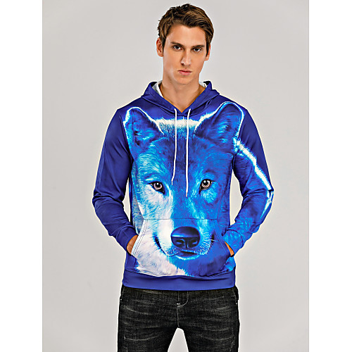 

Men's Pullover Hoodie Sweatshirt Graphic Animal Front Pocket Hooded Daily Club Casual Hoodies Sweatshirts Blue