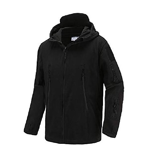 

men's windproof warm military tactical fleece jacket with hood black