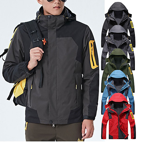

Men's Hoodie Jacket Hiking Jacket Hiking 3-in-1 Jackets Winter Outdoor Patchwork Waterproof Windproof Breathable Warm Jacket Top Ski / Snowboard Climbing Camping / Hiking / Caving Dark Grey Black Red