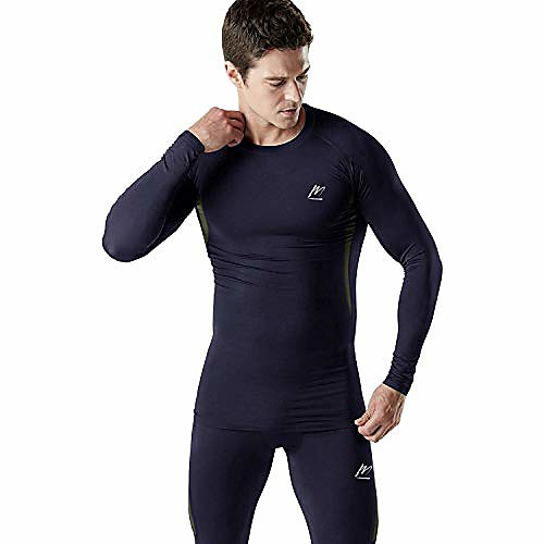 

thermal underwear for men, fleece lined base layer set long johns for running skiing blue