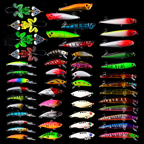 

50 pcs Lure kit Fishing Lures Spoons Minnow Crank Pencil Vibration / VIB Lure Packs Frog Bass Trout Pike Bait Casting