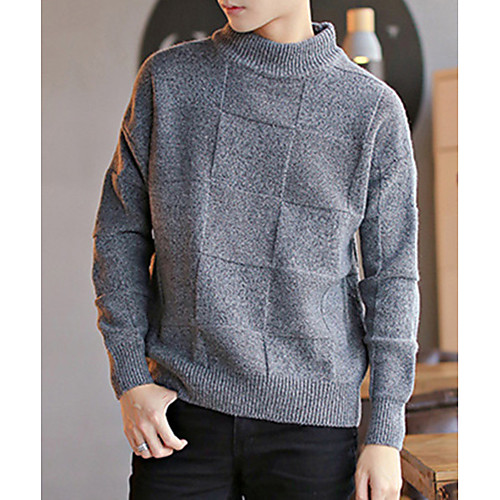 

Men's Knitted Solid Color Pullover Acrylic Fibers Long Sleeve Sweater Cardigans Crew Neck Fall Winter Black Khaki Light gray