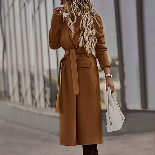 

Women's Solid Colored Basic Fall & Winter Coat Long Daily Long Sleeve Cotton Spandex Jersey Coat Tops Black