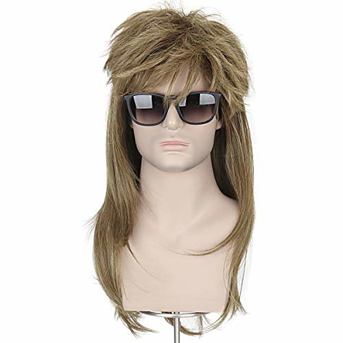 

missuhair mens 80s rock-mullet wig - women brwon fluffy wig hair metal halloween costume wigs (brown)