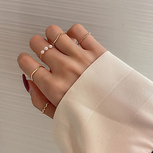 

Ring Pearl Classic Gold Alloy Wave Simple Fashion Trendy 1 set One Size / Women's